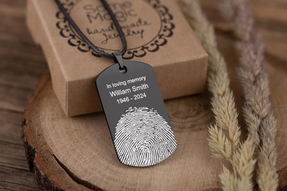 Memorial Jewelry with Fingerprint, Personalized Keepsake Necklace for Men or Women, Loss of Father or Mother Grief Gift for Him or Her, C.2