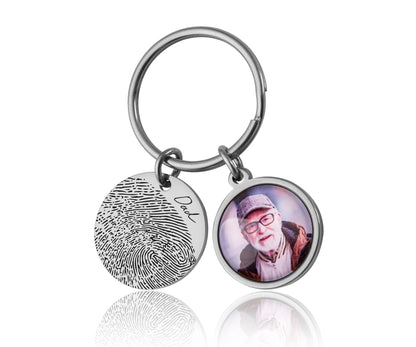 Photo And Actual Fingerprint Memorial Keychain, Loss Of Father, Loss Of Dad Custom Keyring, Personalized Remembrance Grief Gift, C.1