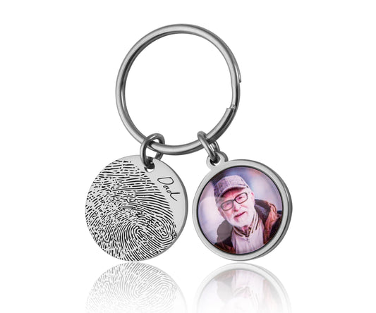 Photo And Actual Fingerprint Memorial Keychain, Loss Of Father, Loss Of Dad Custom Keyring, Personalized Remembrance Grief Gift, C.1
