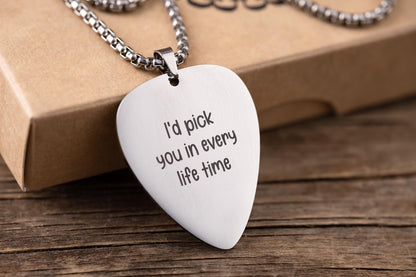 Guitar Pick Necklace with Fingerprint and Handwriting, Loss Of Music Lover or Musician Memorial Funeral Keepsake Gift for Him or Her, C.2