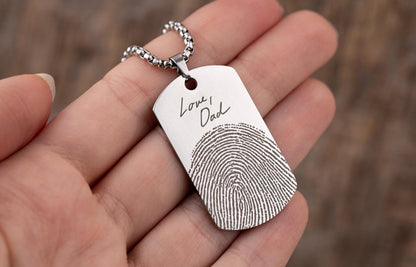 Actual Fingerprint Necklace For Him, Custom Memorial Pendant For Men, Personalized Grief Gift With Handwriting, Loss Of Father Keepsake, C.2