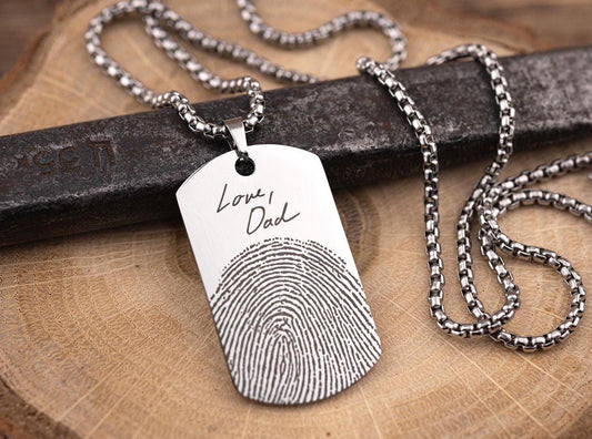 Actual Fingerprint Necklace For Him, Custom Memorial Pendant For Men, Personalized Grief Gift With Handwriting, Loss Of Father Keepsake, C.2