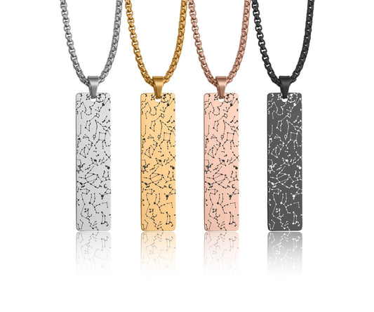 Star Map Necklace For Him, Custom Engraved Necklace, Night Sky Pendant, Personalized Vertical Bar Necklace For Men, Anniversary Gift, RP.2