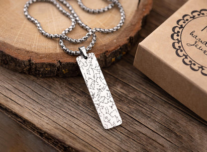 Star Map Necklace For Him, Custom Engraved Necklace, Night Sky Pendant, Personalized Vertical Bar Necklace For Men, Anniversary Gift, RP.2