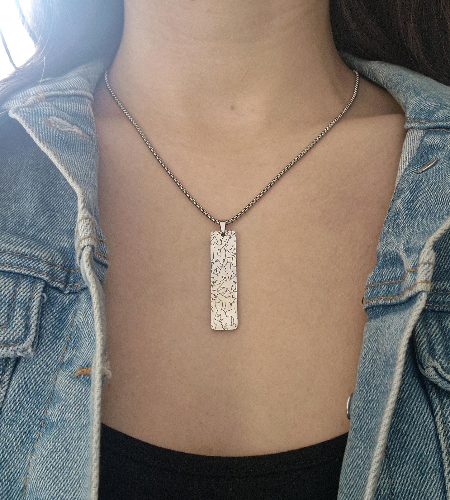 Star Map Necklace For Him, Custom Engraved Necklace, Night Sky Pendant, Personalized Vertical Bar Necklace For Men, Anniversary Gift, RP.2