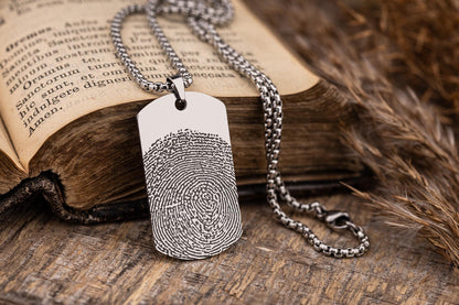 Memorial Fingerprint Necklace, Loss Of Mother or Father, Custom Thumbprint Keepsake Pendant for Him, Personalized Grief Gift for Men, C.2
