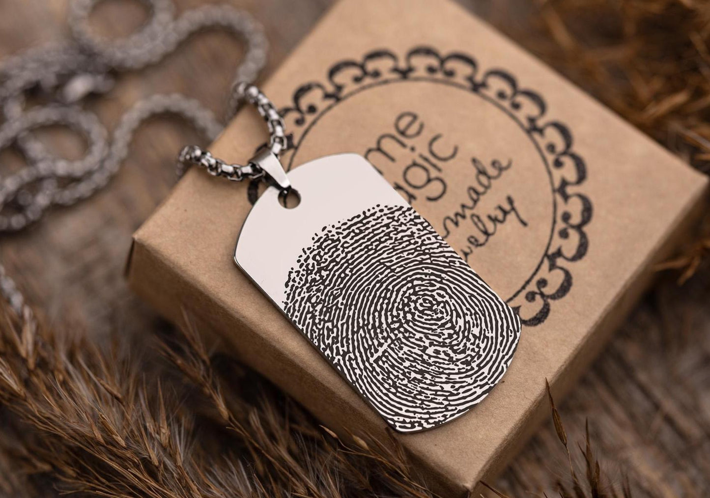 Memorial Fingerprint Necklace for Men, Thumbprint Keepsake Pendant for Him, Personalized Son Grief Gift, Loss of Mother or Father, KP.2/C.2