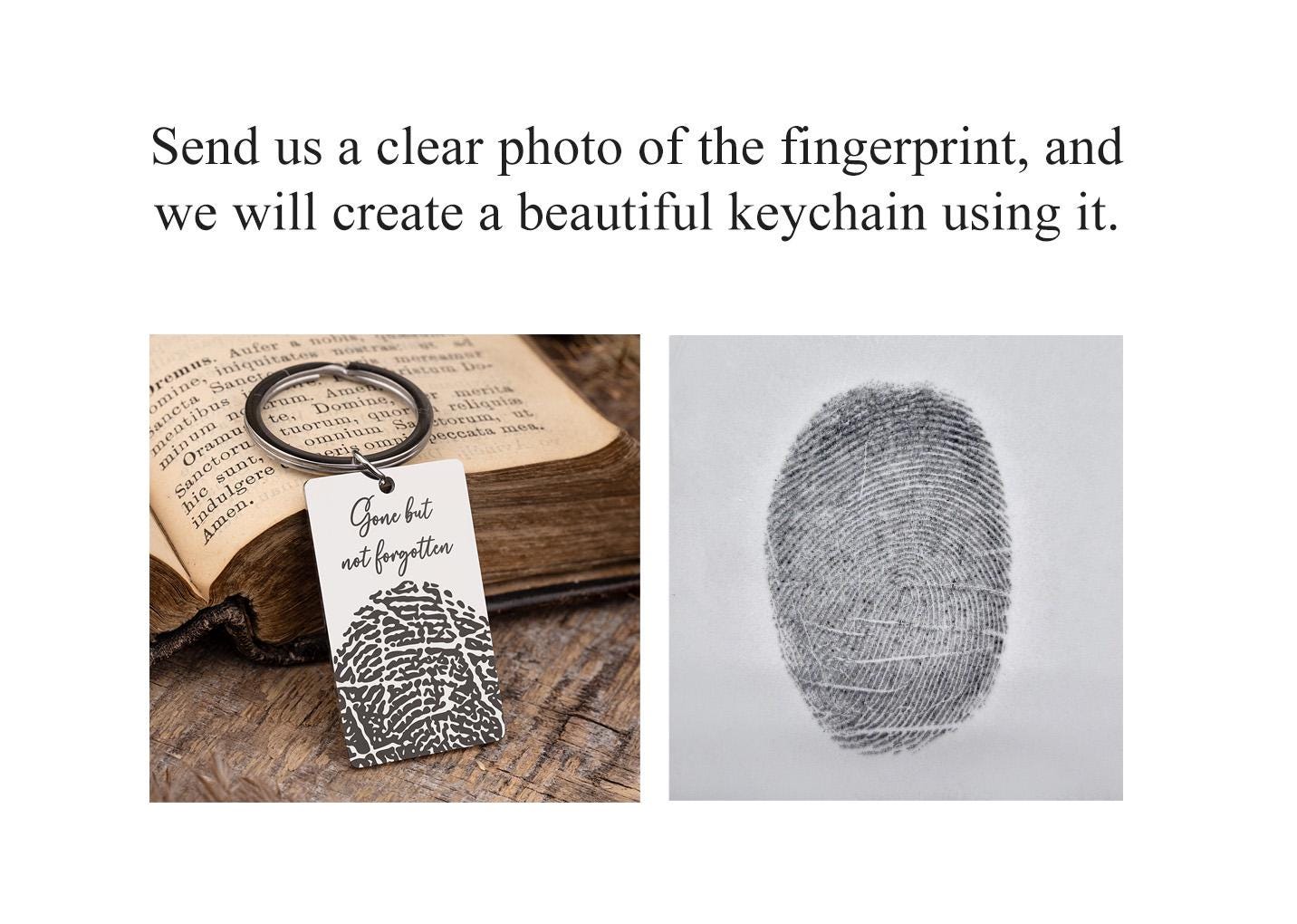 Memorial Keychain with Actual Thumbprint - Personalized Fingerprint Remembrance Gift - Custom Engraved Keyring for Loss of Father, C.2
