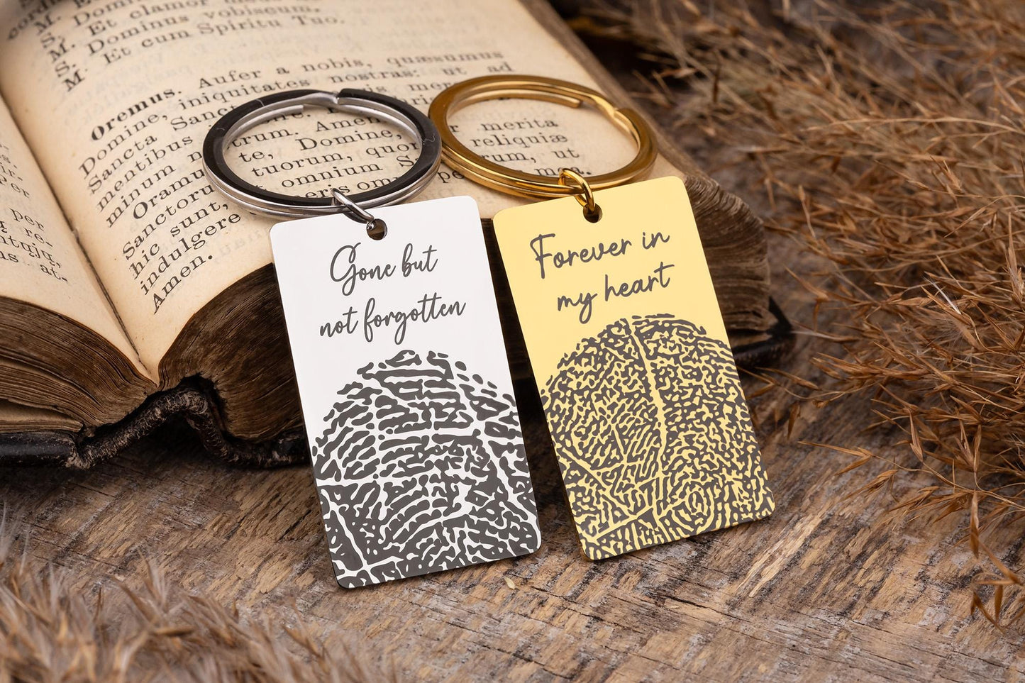 Memorial Keychain with Actual Thumbprint - Personalized Fingerprint Remembrance Gift - Custom Engraved Keyring for Loss of Father, C.2