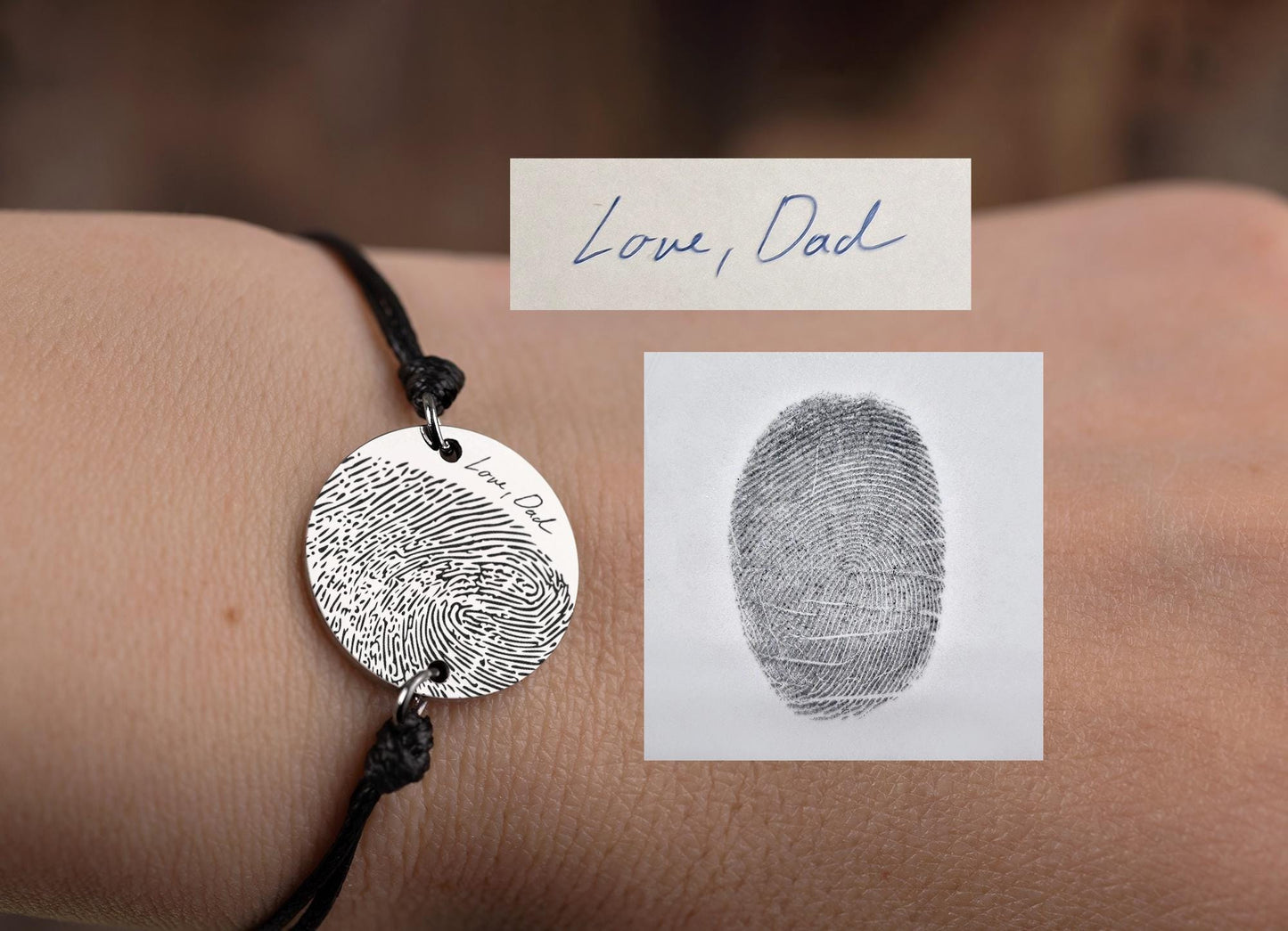 Actual Fingerprint Memorial Bracelet for Men or Women, Personalized Grief Gift with Handwriting, Loss of Father Keepsake for Him or Her, C.2