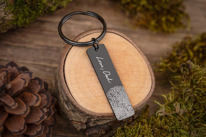 Actual Handwriting And Fingerprint Memorial Keychain, Laser Engraved Custom Keyring, Personalized Grief Gift With Signature Inscription, C.2