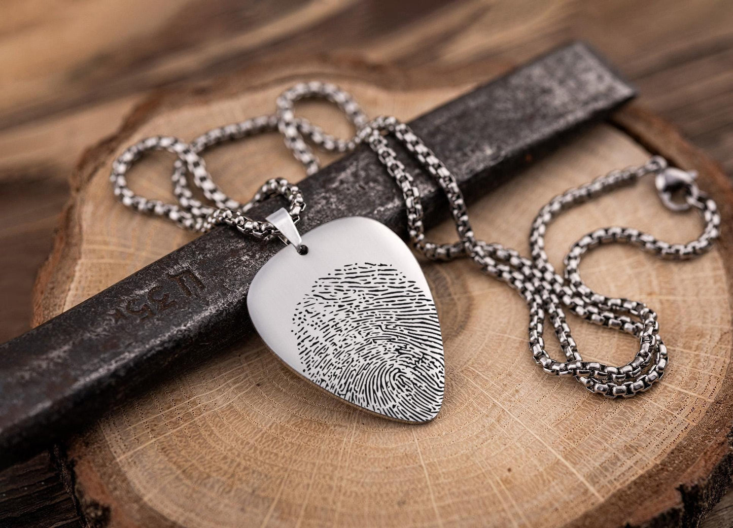 Memorial Guitar Pick Necklace With Actual Fingerprint, Loss Of Guitarist, Musician, Music Lover, Thumbprint Keepsake Pendant For Him, C.2