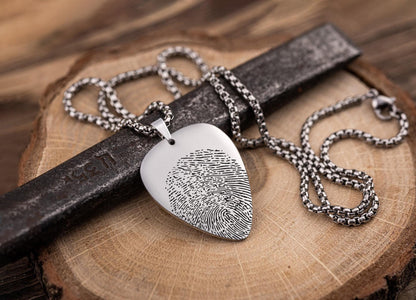 Memorial Guitar Pick Necklace With Actual Fingerprint, Loss Of Guitarist, Musician, Music Lover, Thumbprint Keepsake Pendant For Him, C.2