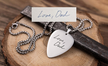 Guitar Pick Necklace with Fingerprint and Handwriting, Loss Of Music Lover or Musician Memorial Funeral Keepsake Gift for Him or Her, C.2