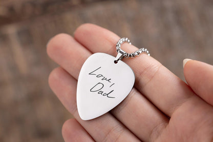Guitar Pick Necklace with Fingerprint and Handwriting, Loss Of Music Lover or Musician Memorial Funeral Keepsake Gift for Him or Her, C.2