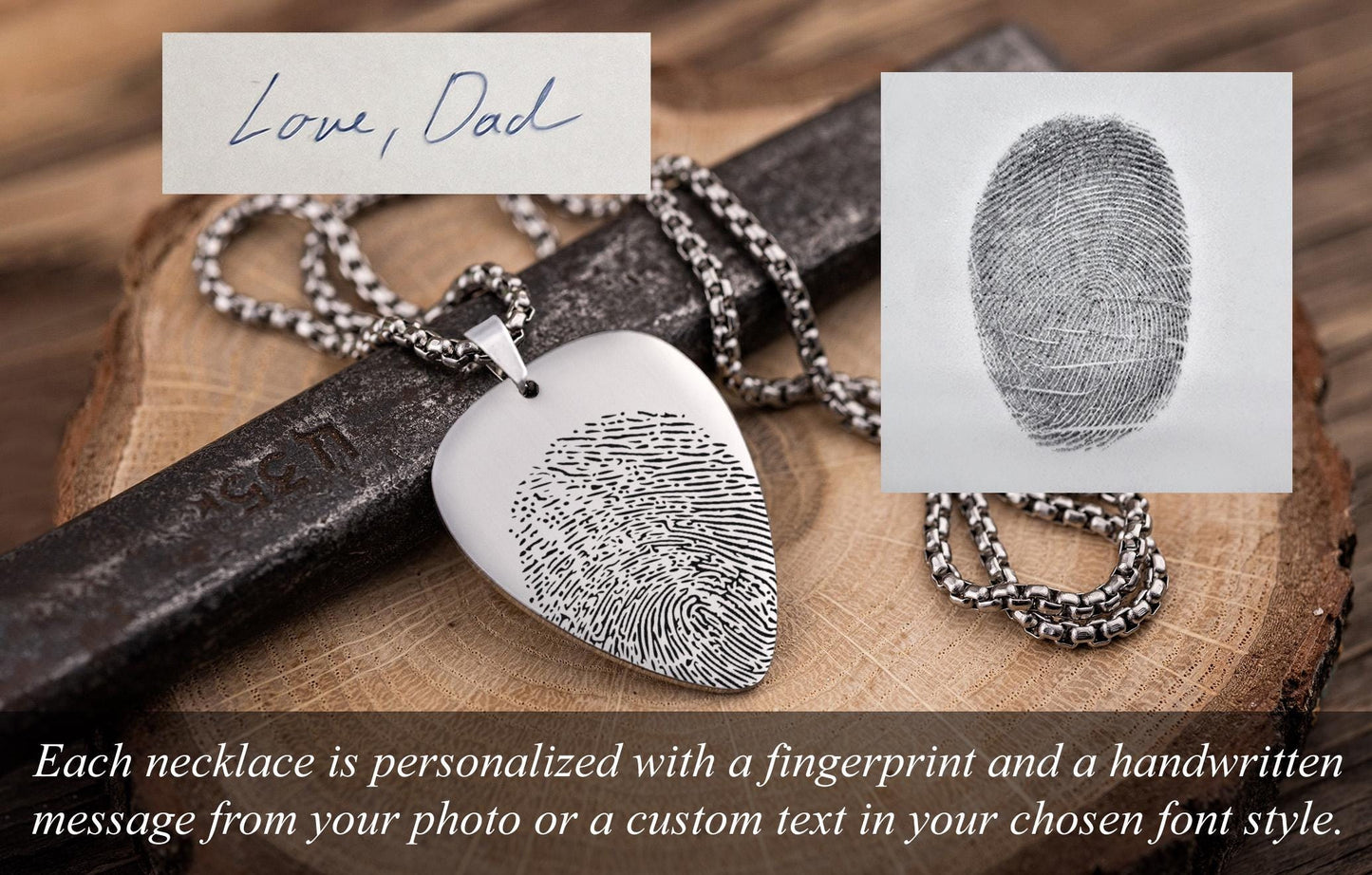 Guitar Pick Necklace with Fingerprint and Handwriting, Loss Of Music Lover or Musician Memorial Funeral Keepsake Gift for Him or Her, C.2