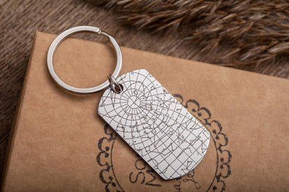 Personalized Star Map Keychain - Night Sky Keyring for Men, Custom Anniversary Gift, Boyfriend Birthday Present, Army Style Dog Tag, RP.2