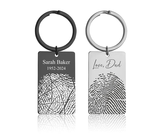 Big Keychain With Actual Thumbprint from a Photo, Personalized Sympathy Grief Gift, Custom Memorial Keepsake, Loss Of Mom or Dad, C.2