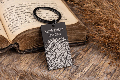 Memorial Keychain With Actual Fingerprint, Custom Sympathy Gift, Big Size Keyring, Loss Of Mom, Loss Of Dad, Personalized Keepsake, C.2