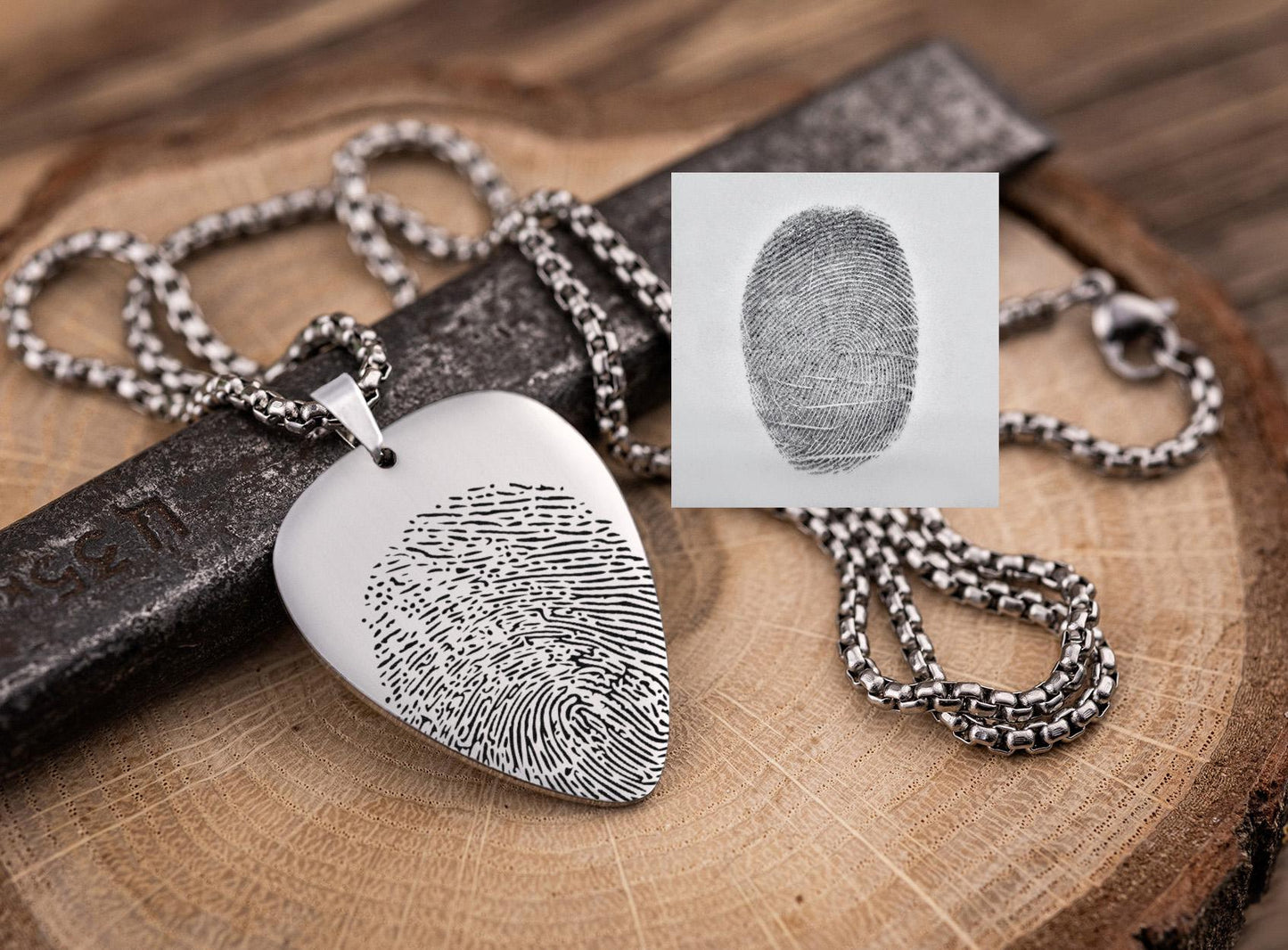 Guitar Pick Necklace With Fingerprint, Custom Grief Jewelry with Actual Thumbprint, Personalized Musician Keepsake, Loss of Guitarist, C.2