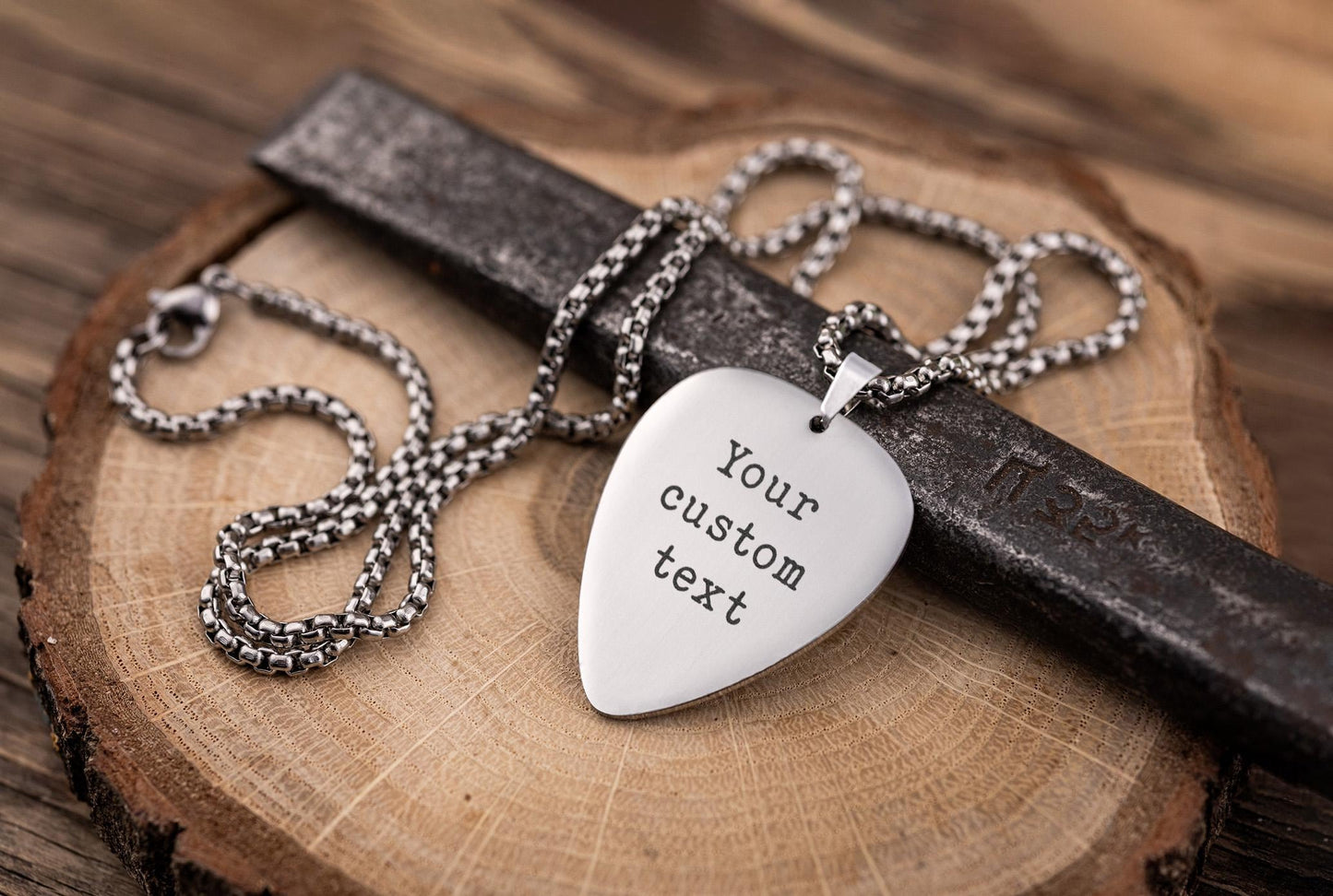Your Custom Logo Guitar Pick Necklace with Optional Engraving on Back Side - Personalized Gift for Bandmate, Guitarist, or Musician, C.2