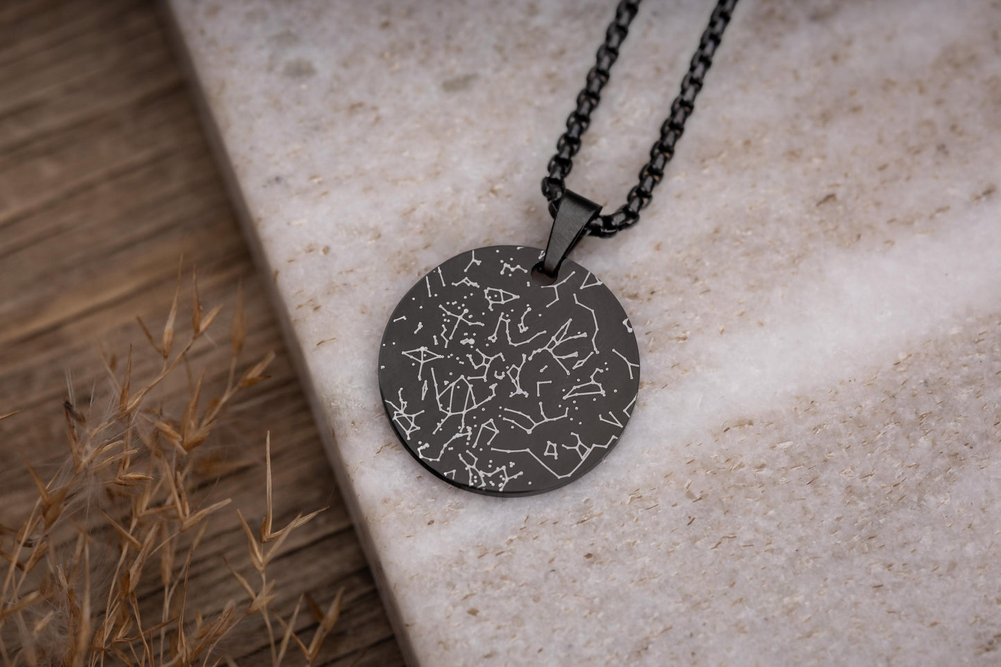 Black Star Map Necklace for Men, Customized Anniversary Gift for Him, Boyfriend Birthday Gift, Personalized Gift for Father or Son, RP.2