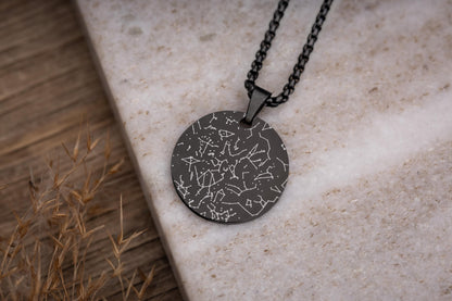Black Star Map Necklace for Men, Customized Anniversary Gift for Him, Boyfriend Birthday Gift, Personalized Gift for Father or Son, RP.2