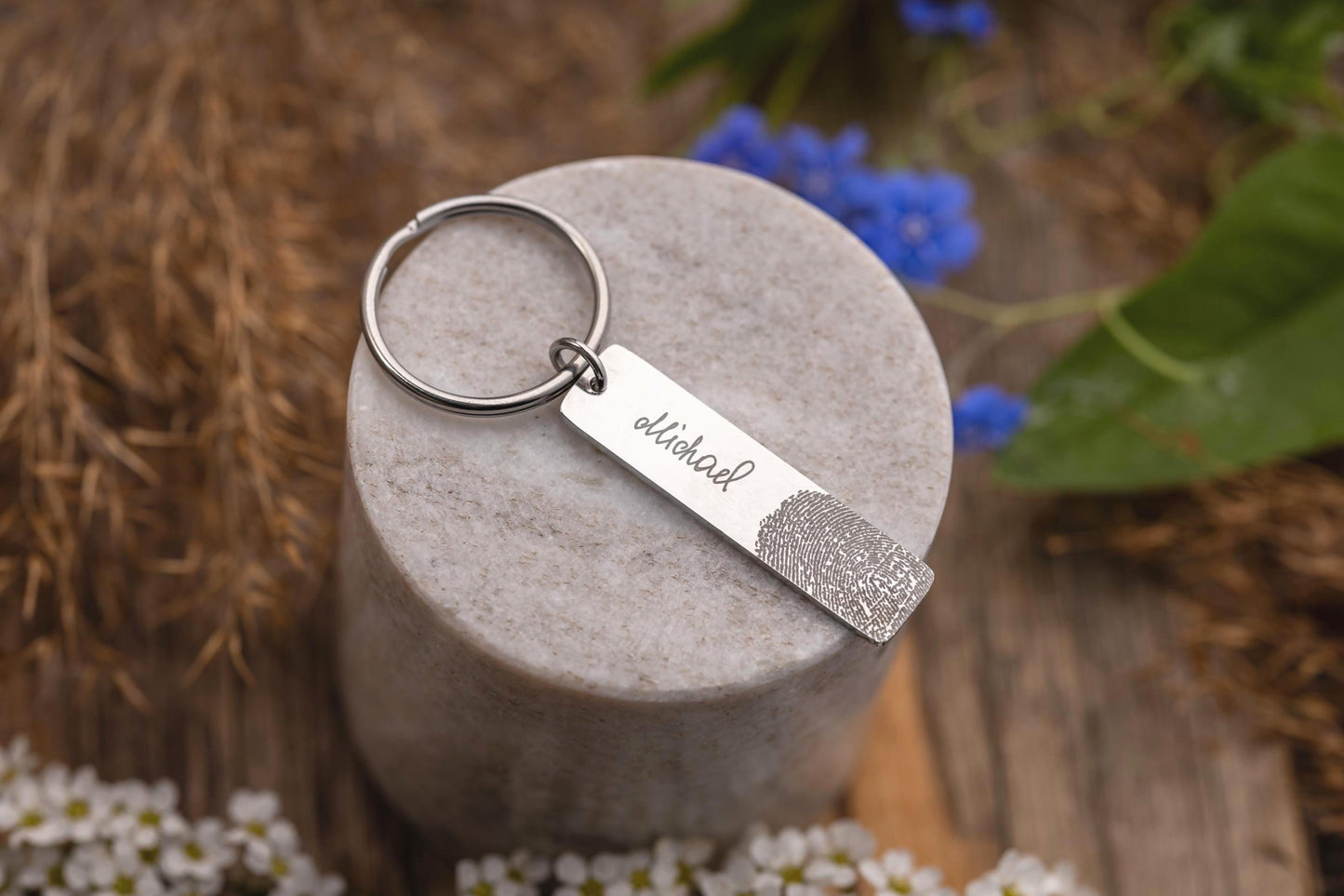 Custom Fingerprint Keepsake Keychain, Personalized  Memorial Thumbprint Grief Gift with Handwritten Message - Inscription - Signature, C.2
