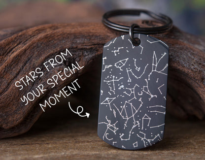 Custom Star Map Keychain, Engraved Personalized Night Sky Keyring, Star Map by Date, Birthday Gift for Men, Him, Father, Boyfriend Gift RP.2