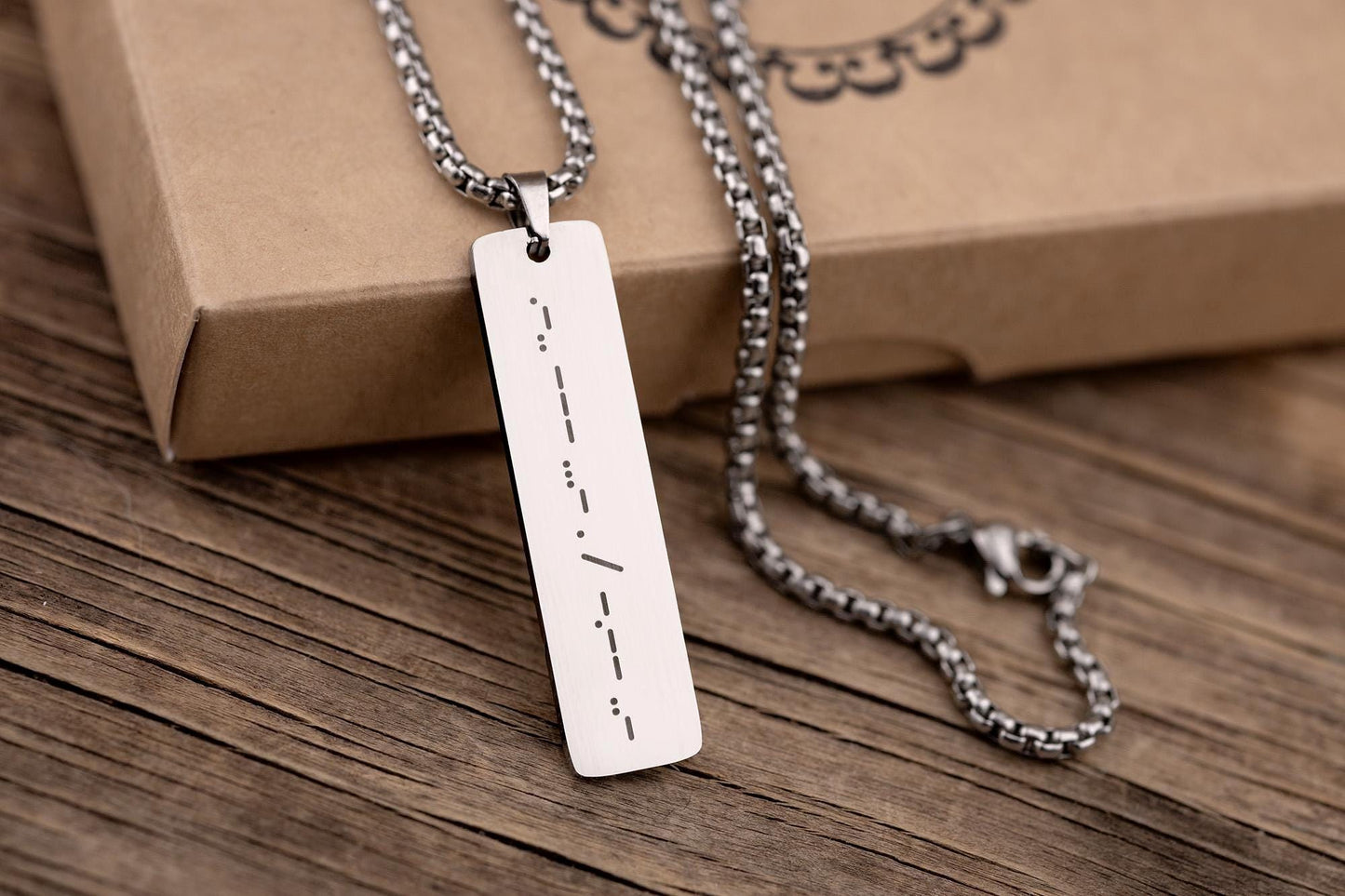 Necklace with Morse Code For Men, Custom Birthday Gift For Dad, Boyfriend, Personalized Fathers Day Gift, Custom Text Pendant Him, KP.2/C.2