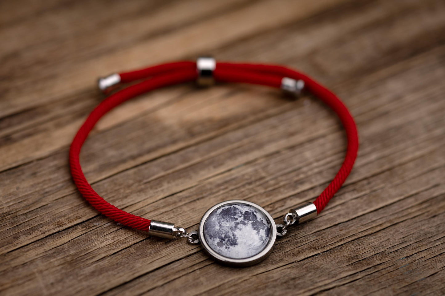 Custom Moon Phase Silver or Gild Bracelet with Red or Black Rope and Back Side Engraving - Personalized Birthday Gift For Him or Her, RP.1