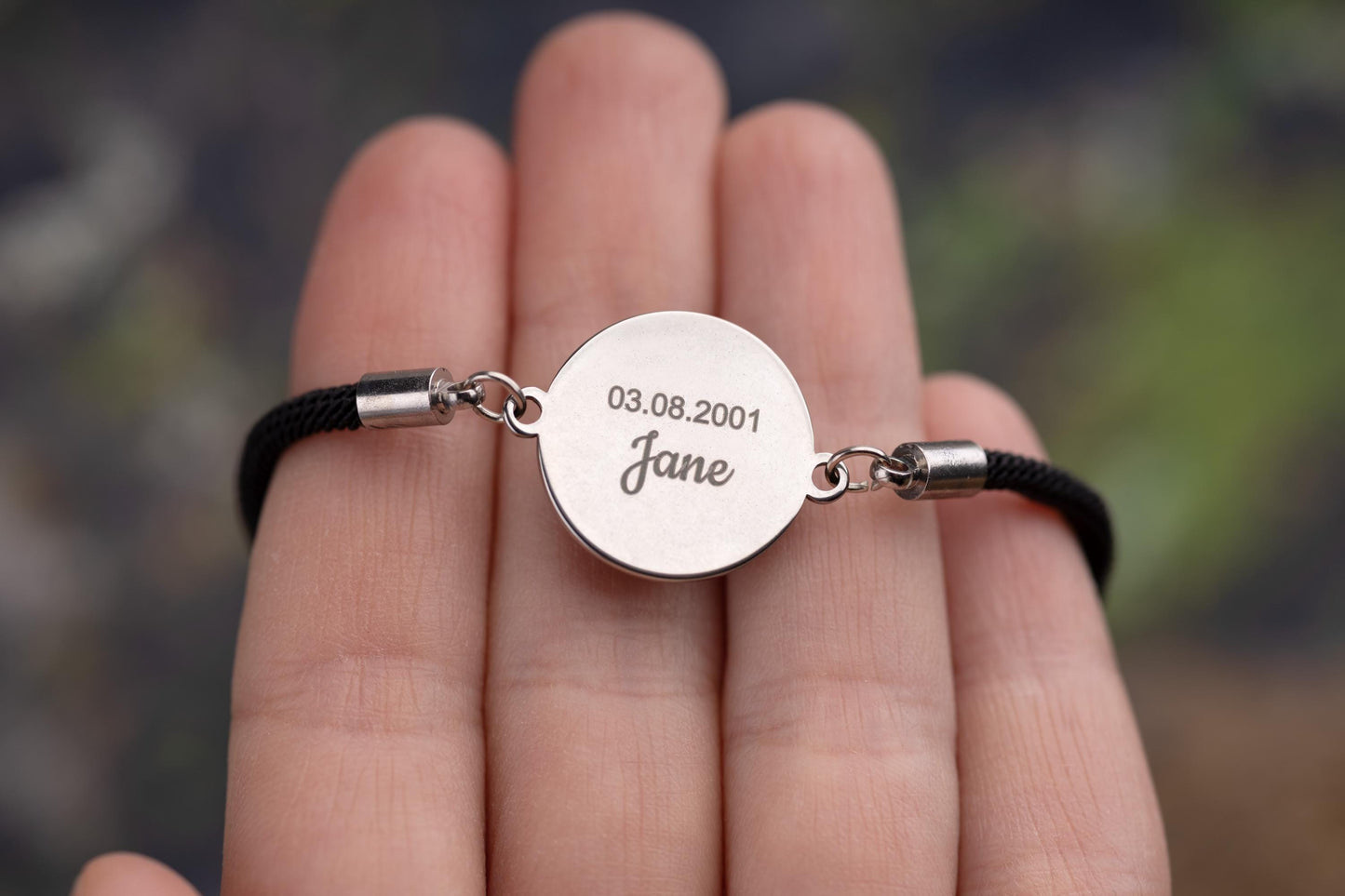 Custom Moon Phase Silver or Gild Bracelet with Red or Black Rope and Back Side Engraving - Personalized Birthday Gift For Him or Her, RP.1