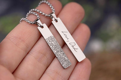 Bereavement Gift with Fingerprint and Handwriting, Personalized Memorial Necklace Keepsake Gift for Him or Her, Loss of Father or Mother C.2