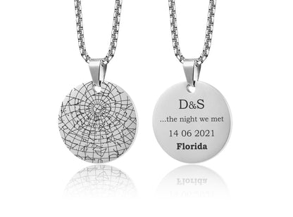 Star Map Necklace For Men, Custom Engraved Star Chart Jewelry, Personalized Night Sky Pendant, Anniversary For Him, Birthday Gift, RP.2