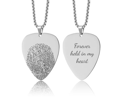 Guitar Pick Necklace With Fingerprint, Custom Grief Jewelry with Actual Thumbprint, Personalized Musician Keepsake, Loss of Guitarist, C.2