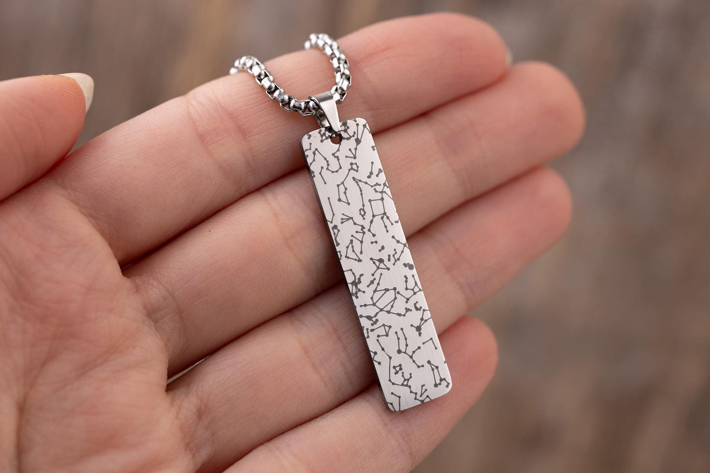Star Map Necklace For Him, Custom Engraved Necklace, Night Sky Pendant, Personalized Vertical Bar Necklace For Men, Anniversary Gift, RP.2