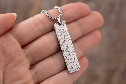 Star Map Necklace For Him, Custom Engraved Necklace, Night Sky Pendant, Personalized Vertical Bar Necklace For Men, Anniversary Gift, RP.2