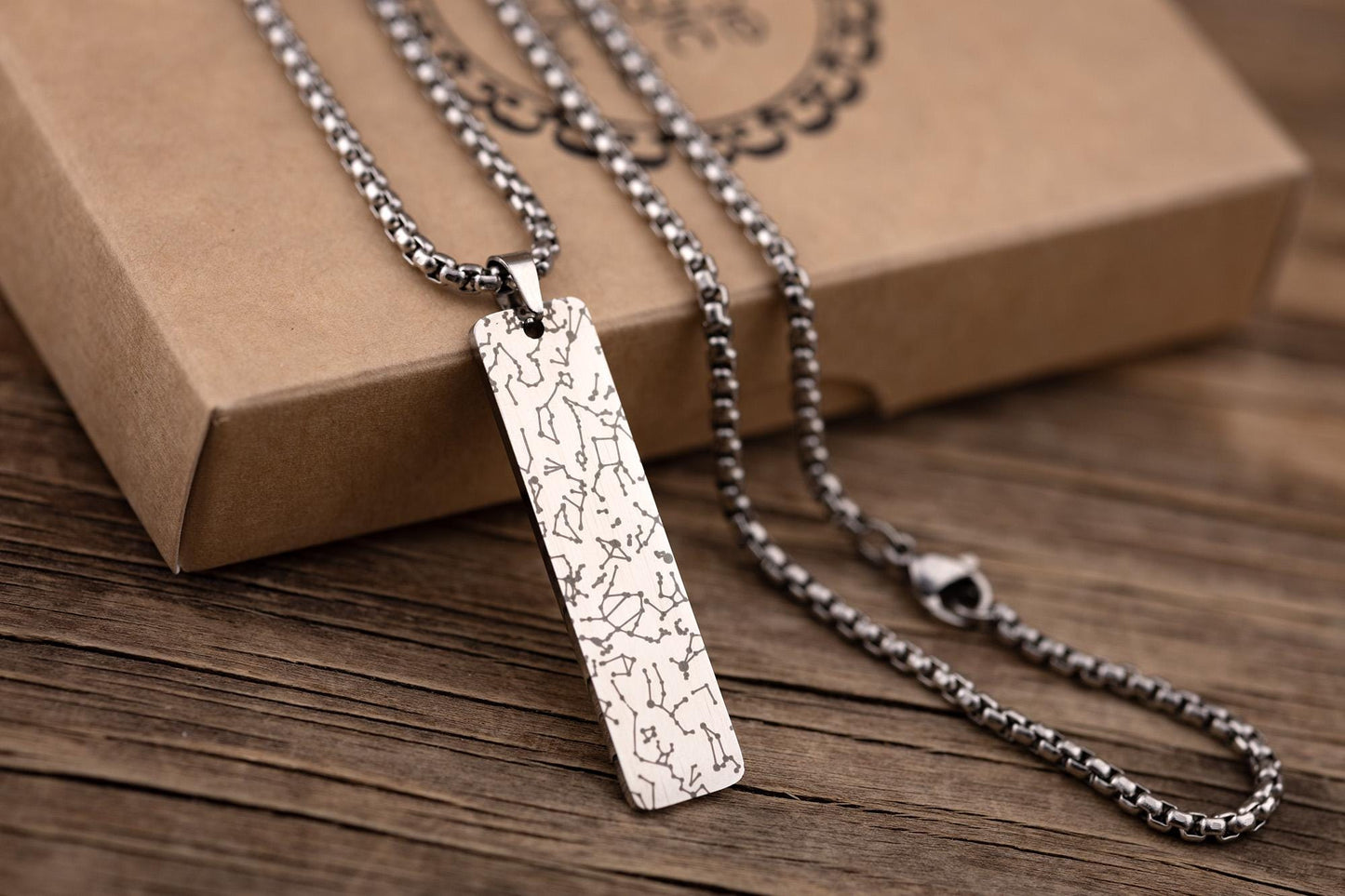 Star Map Necklace For Him, Custom Engraved Necklace, Night Sky Pendant, Personalized Vertical Bar Necklace For Men, Anniversary Gift, RP.2