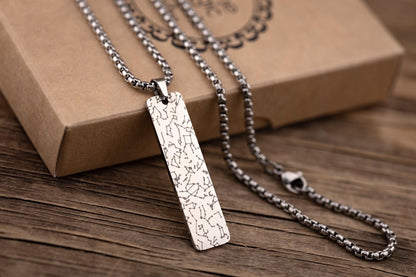 Star Map Necklace For Him, Custom Engraved Necklace, Night Sky Pendant, Personalized Vertical Bar Necklace For Men, Anniversary Gift, RP.2