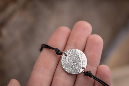 Memorial Bracelet with Actual Fingerprint for Men or Women, Loss Of Father Keepsake For Him, Personalized Grief Gift With Handwriting, C.2