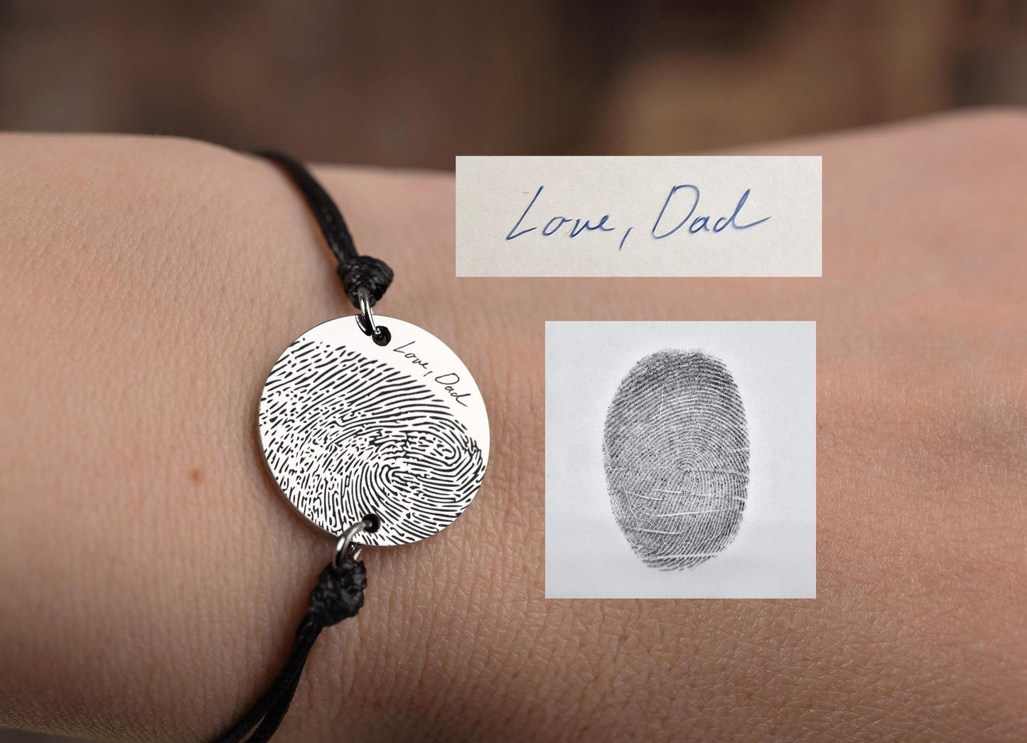 Memorial Bracelet with Actual Fingerprint for Men or Women, Loss Of Father Keepsake For Him, Personalized Grief Gift With Handwriting, C.2