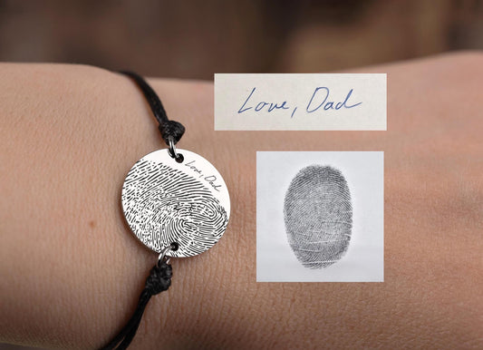 Memorial Bracelet with Actual Fingerprint for Men or Women, Loss Of Father Keepsake For Him, Personalized Grief Gift With Handwriting, C.2
