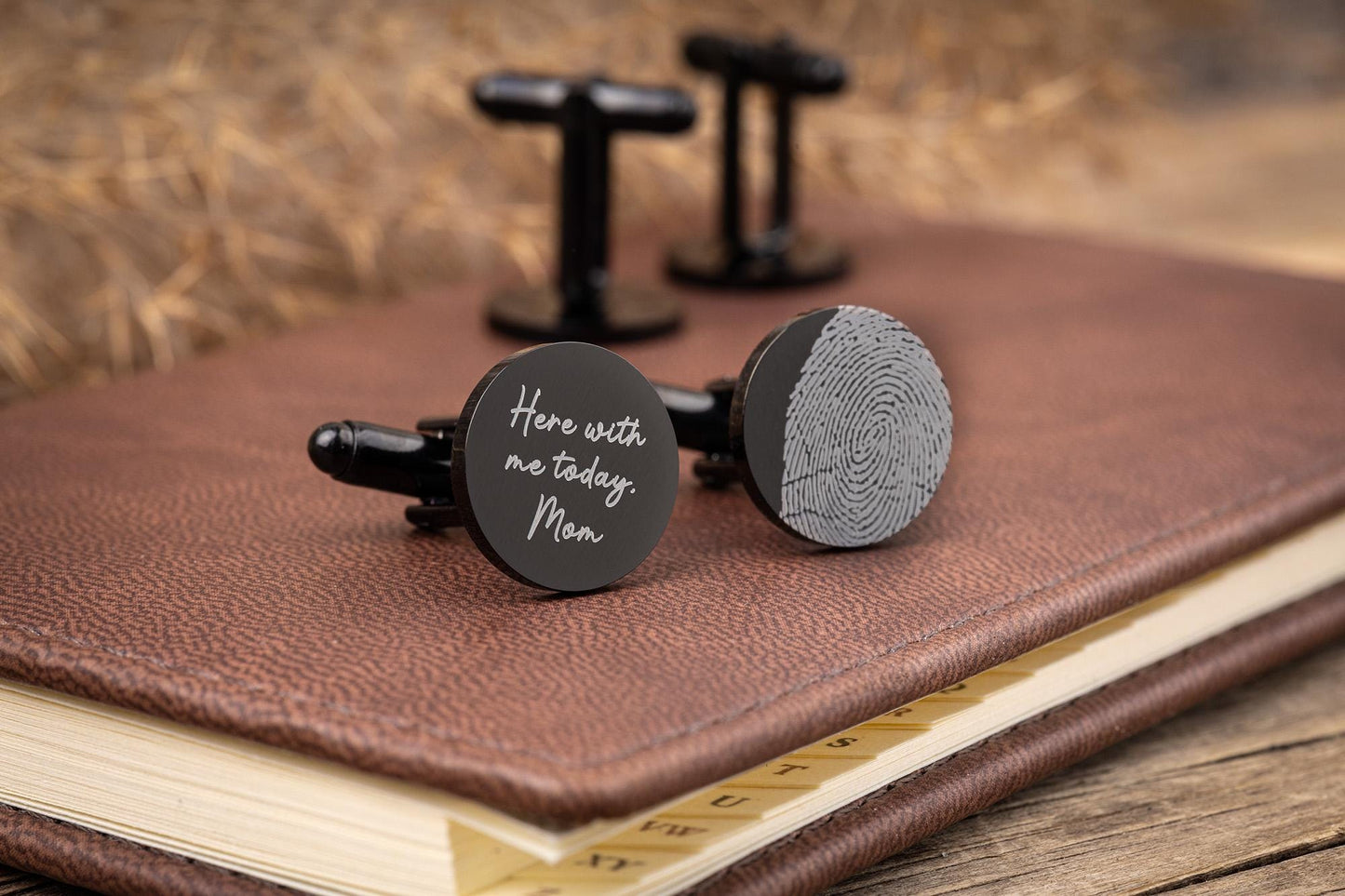 Actual Fingerprint Round Cufflinks, Custom Engraved Silver Personalized Gifts for Him, Groom Wedding, Fathers Day Gift, Graduation Gift, C.2