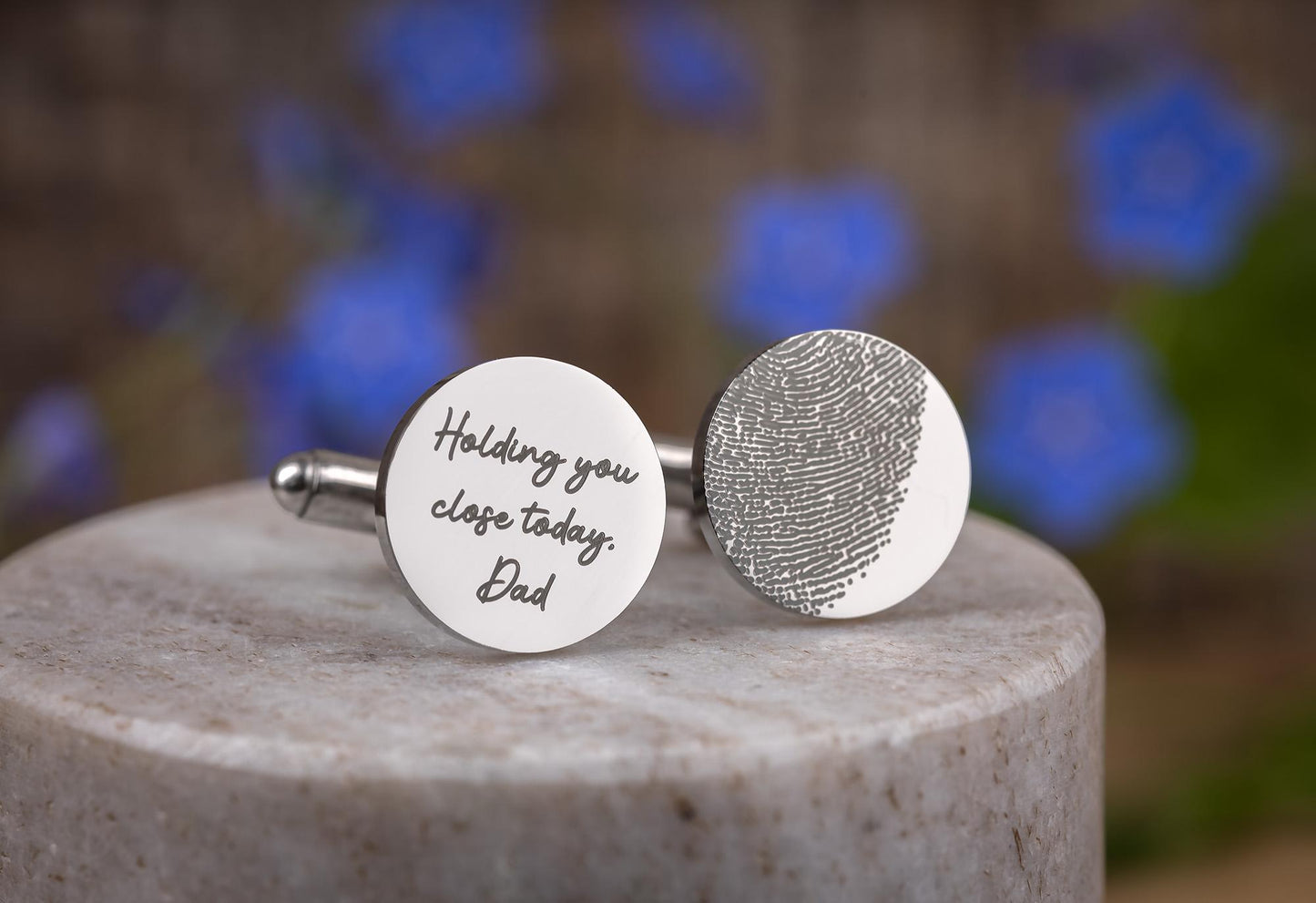 Actual Fingerprint Round Cufflinks, Custom Engraved Silver Personalized Gifts for Him, Groom Wedding, Fathers Day Gift, Graduation Gift, C.2