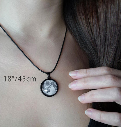 Moon Phase Necklace With Initial, Personalized Black Pendant With Cord, Custom Birthday Gift For Him, Anniversary Jewelry For Men, RP.1