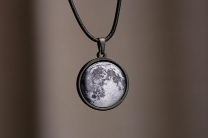 Custom Moon Phase Necklace With Engraved Initial, Personalized Pendant With Cord, Birthday Gift For Him, Anniversary Jewelry For Men, RP.1