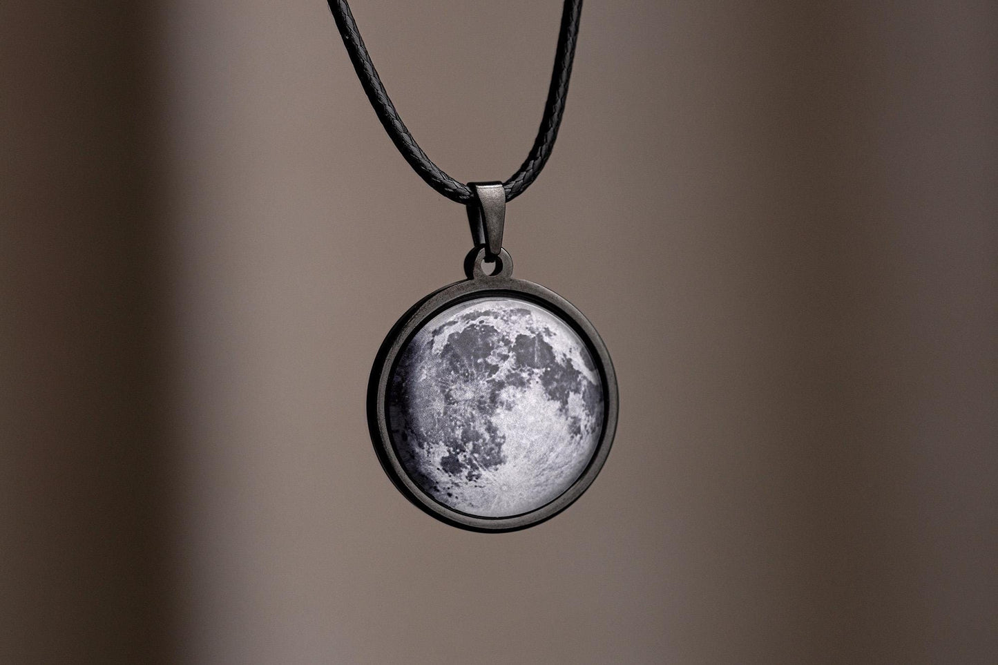 Moon Phase Necklace With Initial, Personalized Black Pendant With Cord, Custom Birthday Gift For Him, Anniversary Jewelry For Men, RP.1
