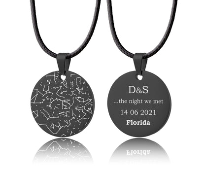 Personalized Star Map Pendant for Men, Custom Night Sky Necklace with Cord, Unique Gift for Him, Birthday or Anniversary Boyfriend Gift RP.2