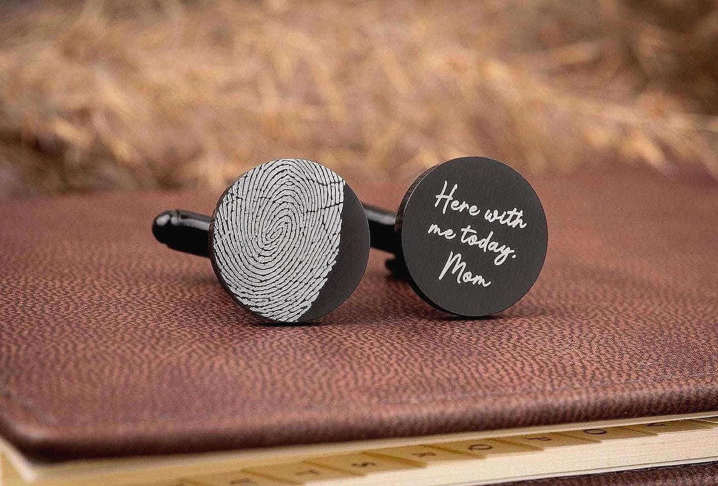 Actual Fingerprint Round Cufflinks, Custom Engraved Silver Personalized Gifts for Him, Groom Wedding, Fathers Day Gift, Graduation Gift, C.2