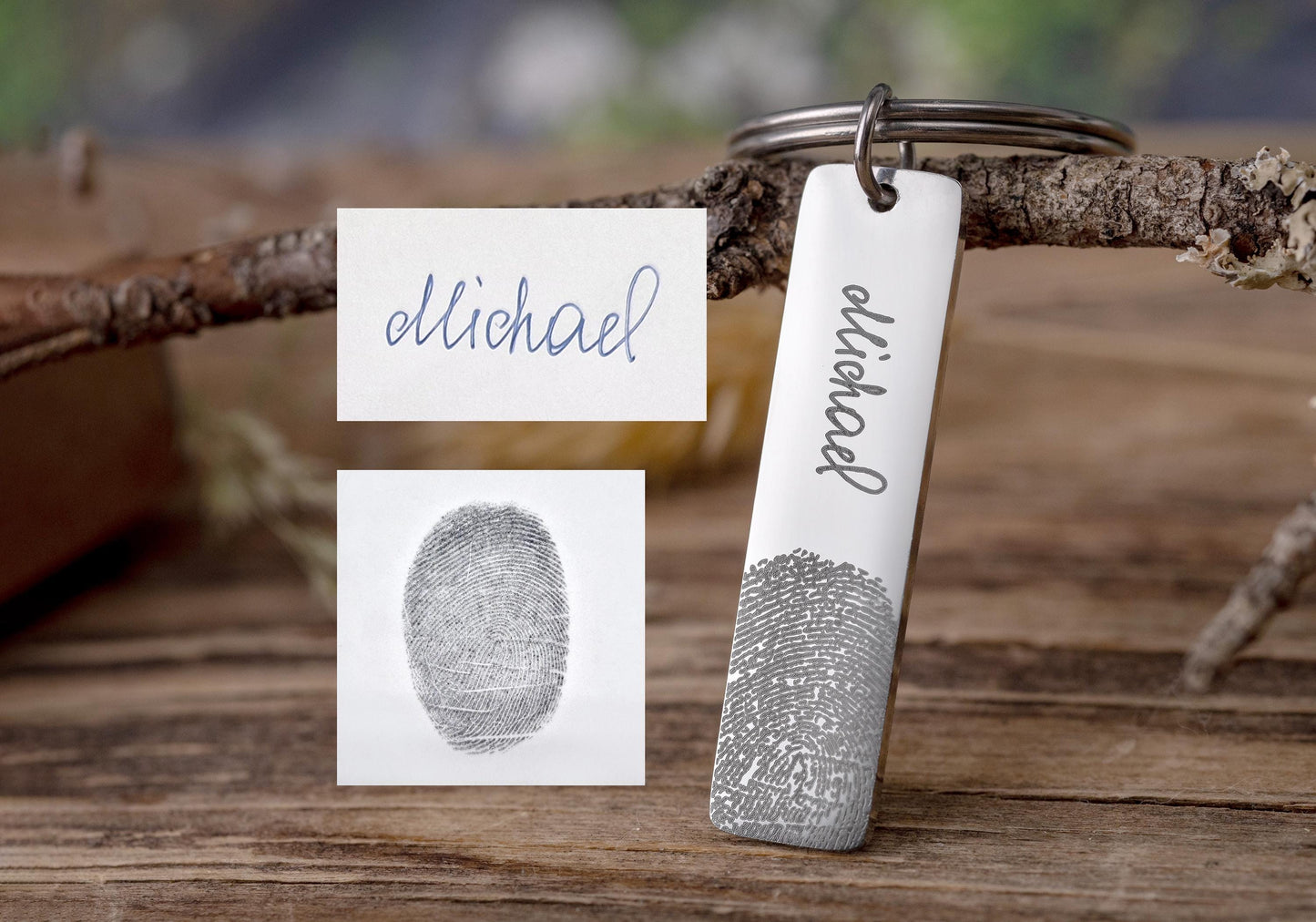 Custom Fingerprint Keepsake Keychain, Personalized  Memorial Thumbprint Grief Gift with Handwritten Message - Inscription - Signature, C.2